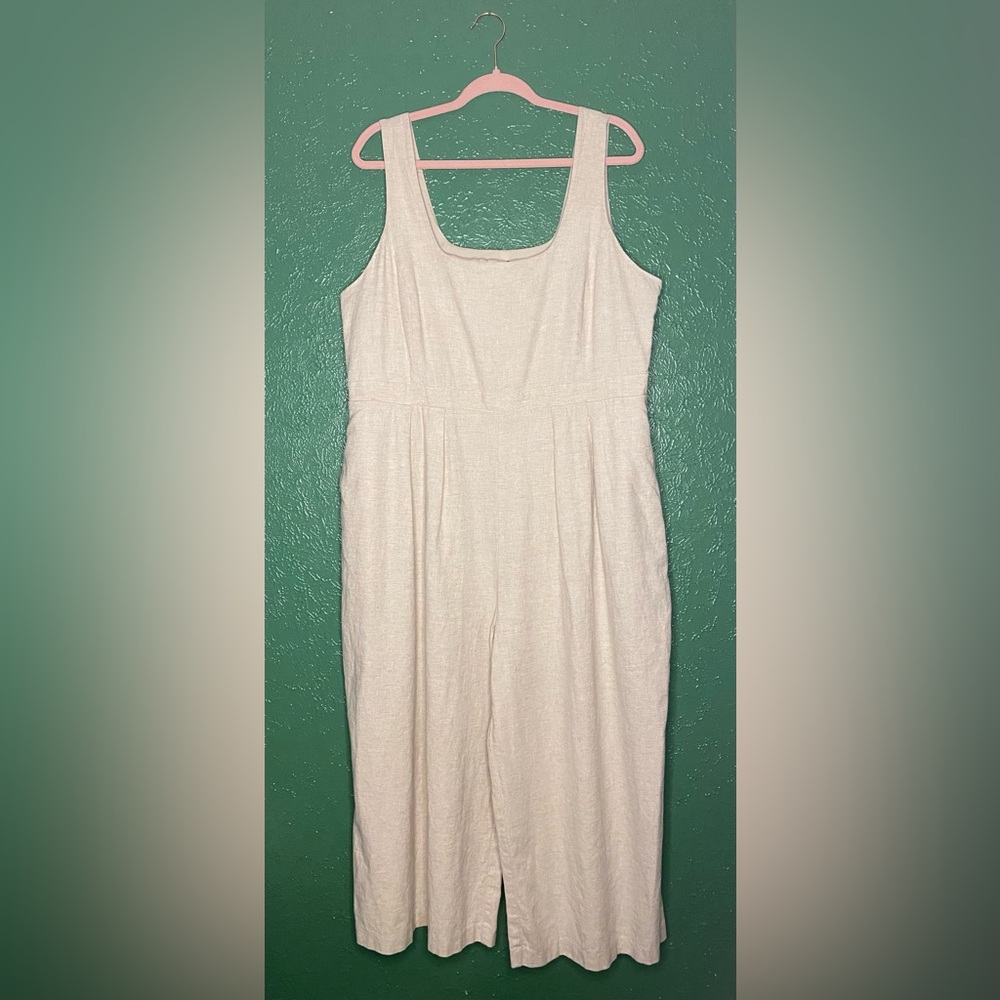 Banana Republic Ivory Linen Wide Leg Crop Jumpsuit